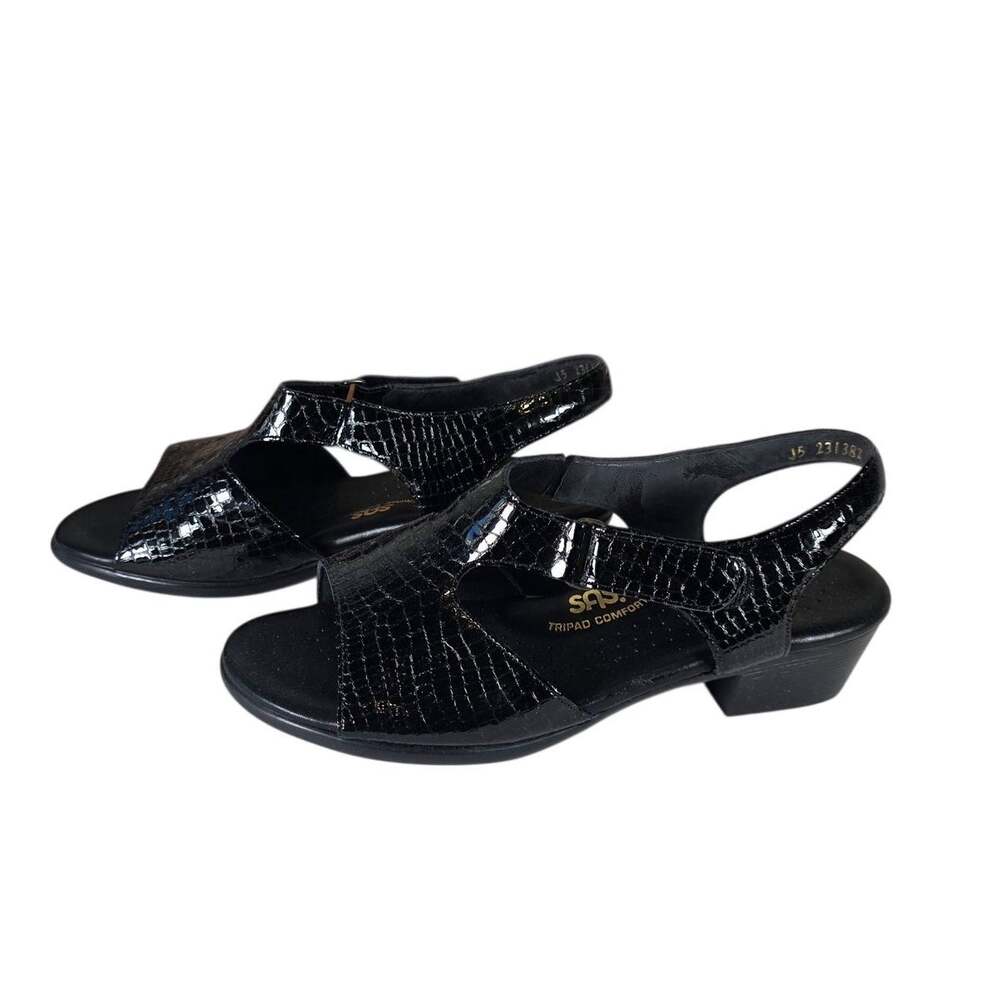 SAS Suntimer Black Patent Croc Tripad Comfort Slingback Sandals 9.5W USA